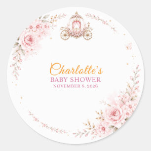Adesivo Redondo Carrinho de Princesa Floral Rosa Chás de Bebê