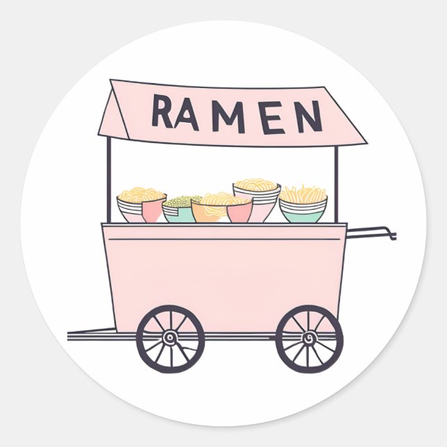 Adesivo Redondo Carrinho de ramen fofo (Frente)