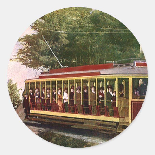 Adesivo Redondo Carrinho elétrico de viagens vintage e transporte (Frente)