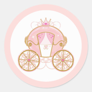 Adesivo Redondo Carrinho Real da Princesa Rosa e Dourado Festa de 