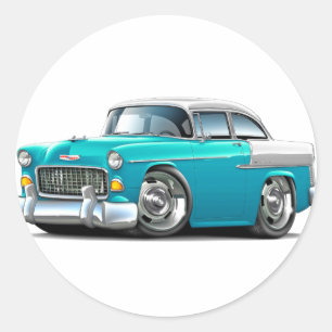 Adesivo Redondo Carro 1955 Turquesa-Branco de Chevy Belair