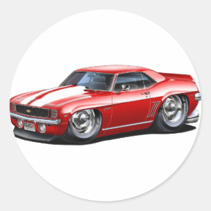 Adesivo Redondo Carro Branco-Vermelho Camaro 1969