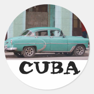Adesivo Redondo Carro clássico de Cuba com haxana