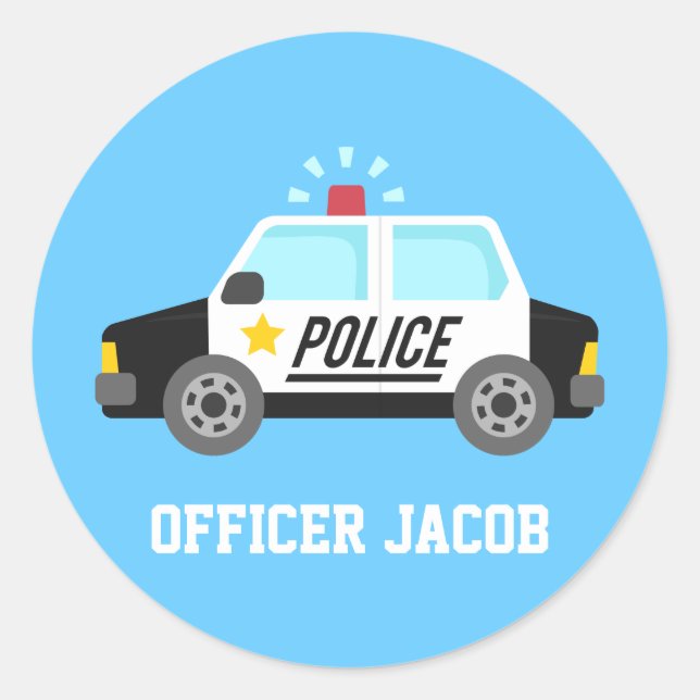 Adesivo Redondo Carro Clássico de Polícia com Nome Siren (Frente)