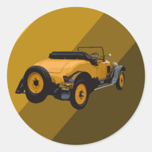 Adesivo Redondo Carro Conversível Vintage Amarelo, Autocolantes