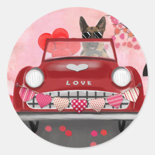Adesivo Redondo Carro de cão german shepherd com Namorados de cor