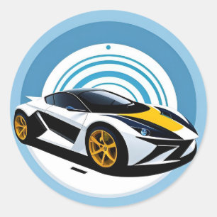 Adesivo Redondo Carro de Corrida com Design Dinâmico