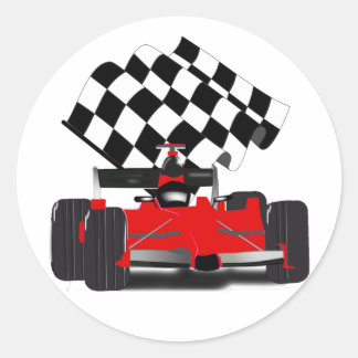 Adesivo Redondo Carro de Corrida Vermelho com Bandeira Xadrez