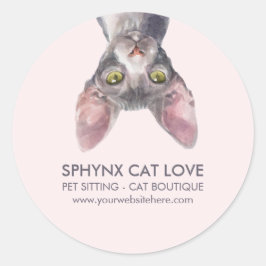 Adesivo Redondo Carro de Gato Canadense Sphynx Rosa Pequeno Fofo