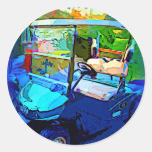 Adesivo Redondo Carro de golfe azul