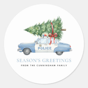 Adesivo Redondo Carro de Natal de Policial Moderno Personalizado