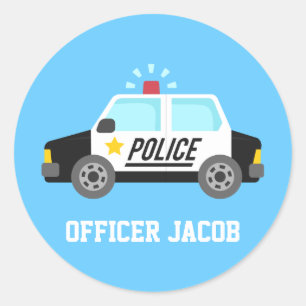 Adesivo Redondo Carro de polícia clássico com nome da sirene