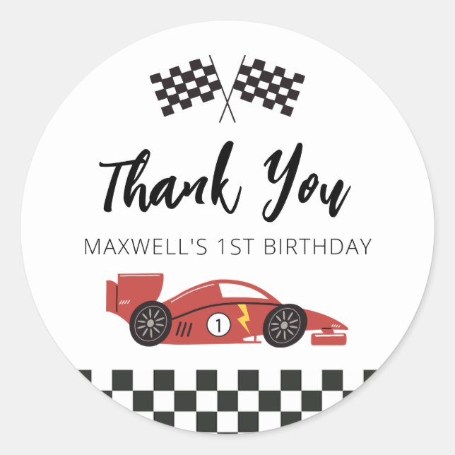 Adesivo Redondo Carro De Raça Obrigado, Sticker (Frente)