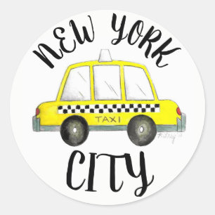 Adesivo Redondo Carro de táxi amarelo verificável Nova Iorque NYC