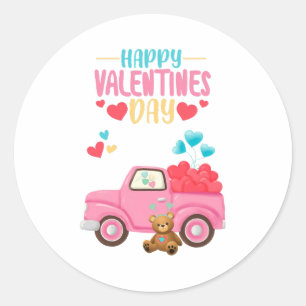 Adesivo Redondo Carro de Teddy De Caminhão Cor-De-Rosa, Corações-C