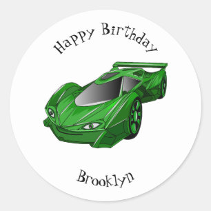 Adesivo Redondo Carro desportivo verde com ilustração aerofoil