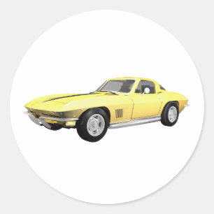 Adesivo Redondo Carro Esportivo Corvette 1967: Término Amarelo