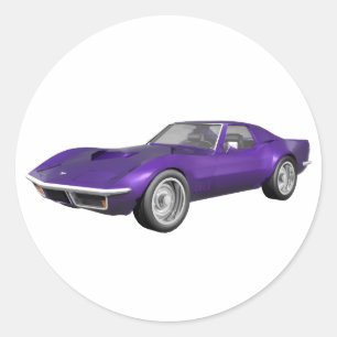 Adesivo Redondo Carro Esportivo Corvette 1970: Acabamento Roxo: