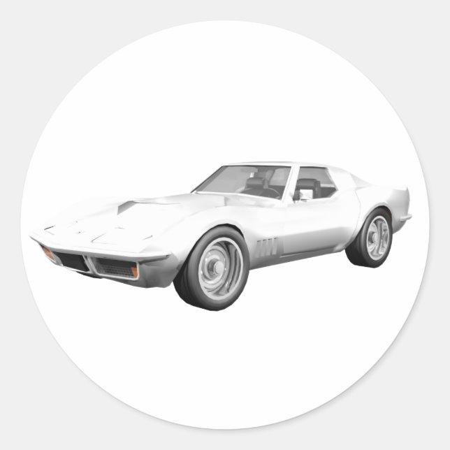 Adesivo Redondo Carro Esportivo Corvette 1970: Término Branco (Frente)