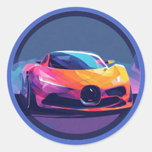 Adesivo Redondo Carro Esportivo Renderizado Vibrante