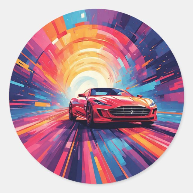 Adesivo Redondo Carro esportivo vermelho vibrante em um Design esp (Frente)