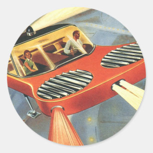 Adesivo Redondo Carro futurista do vôo da ficção científica do