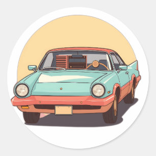 Adesivo Redondo Carro futuro nostálgico com rádio Vintage