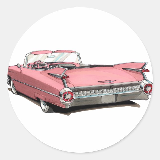 Adesivo Redondo Carro Rosa Cadillac 1959 (Frente)