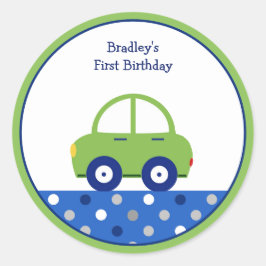 Adesivo Redondo Carro Verde e Azul Personalizado Primeiro Aniversá
