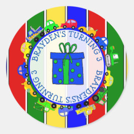 Adesivo Redondo Carros, Caminhões, Vinhetas de Aniversário do Rapa