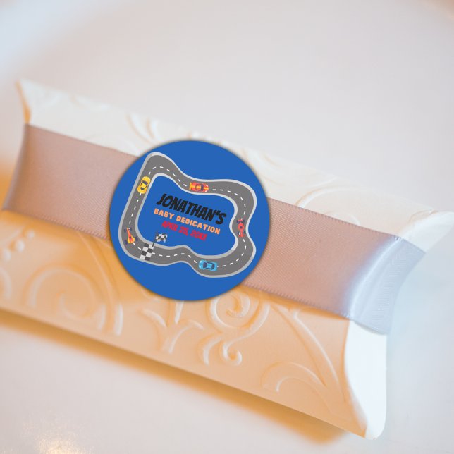 Adesivo Redondo Carros de Corrida Dedicação de Bebê Racetrack (Criador carregado)