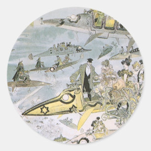 Adesivo Redondo Carros Futuristas de Ficção Científica Vintage, Tá