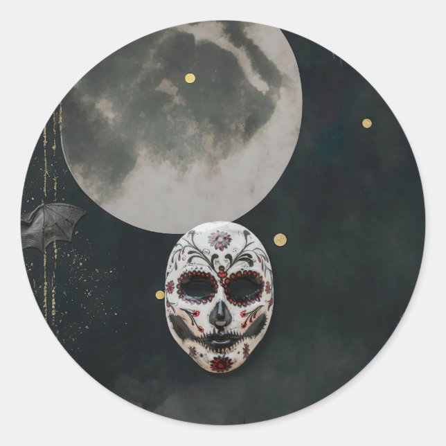 Adesivo Redondo Carrossel de máscara de Halloween (Frente)