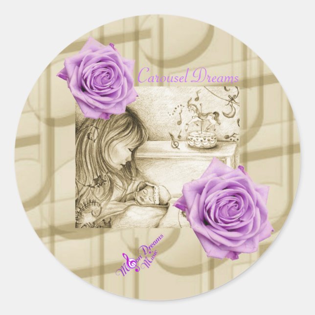 Adesivo Redondo Carrossel Dreams Vintage Rosa Round Sticker (Frente)