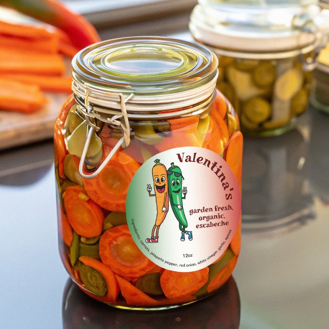 Adesivo Redondo Carrot e Pepper Pals Cartoon Escabeche Pickle (Criador carregado)