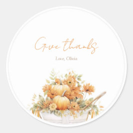 Adesivo Redondo Carruagem de Abóbora de Aquarela Chá de fraldas re