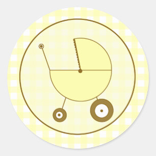 Adesivo Redondo Carruagem de bebê Gingham amarelo
