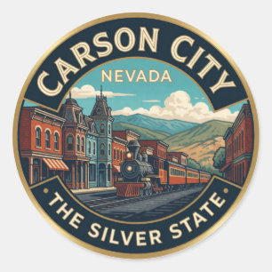 Adesivo Redondo Carson City Nevada Capital Viagem Retro Ocidental