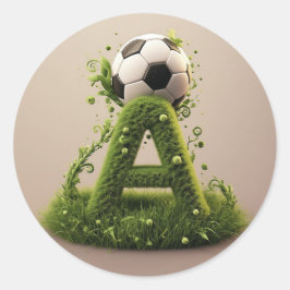 Adesivo Redondo Carta A De Topiaria Com Bola De Futebol Em Relva V