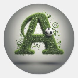 Adesivo Redondo Carta A De Topiaria Com Bola De Futebol Em Relva V