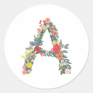 Adesivo Redondo Carta A jardim floral personalizado   