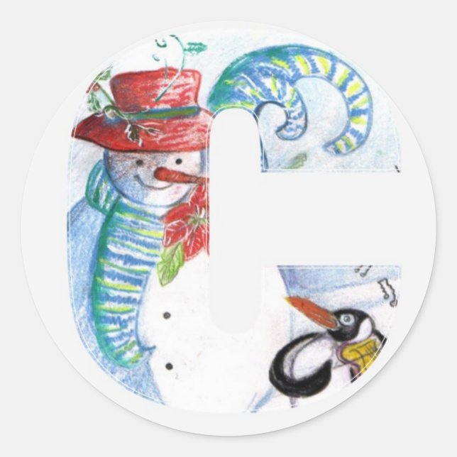 ADESIVO REDONDO CARTA C DE NATAL, MONOGRAMA DE SERENADE DO PENGUIN (Frente)