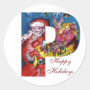 ADESIVO REDONDO CARTA C DE NATAL / PAPAIS NOEIS COM MONOGRAMA DE P