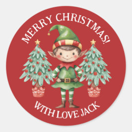 Adesivo Redondo Carta de Feliz Cartoon Elf Boy Feliz Natal