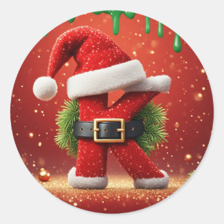 Adesivo Redondo Carta de Natal K Com Coroa de Pinheiro Brilho de N