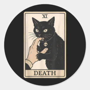 Adesivo Redondo Carta de Tarô da Morte Gato Preto Halloween Bruxa 