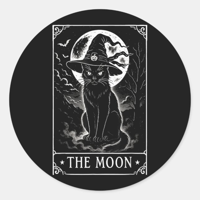 Adesivo Redondo Carta de Tarot Lua Crescente e Chapéu de Bruxa de  (Frente)