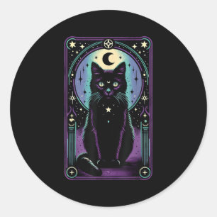 Adesivo Redondo Carta de Tarot Lua Crescente Gato Preto Amante Tar