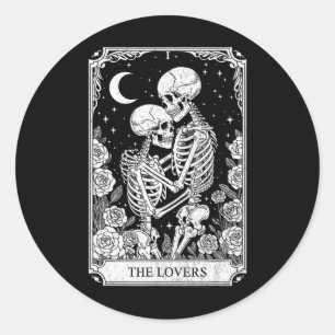 Adesivo Redondo Carta de Tarot Os Amantes Esqueleto Goth Halloween