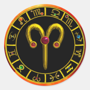 ADESIVO REDONDO CARTA DOURADO DA ASTROLOGIA DA JÓIA DO ANIVERSÁR